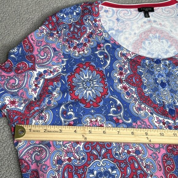 Talbots Cardigan Sweater 2X Lightweight Button Geometric Scrolls Office Church - Picture 6 of 13